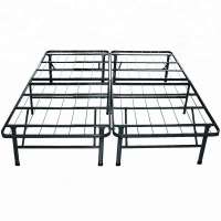 Metal double folding bed frame with storage space